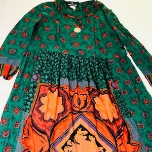 Carole Little Green Orange Boho Floral Maxi Dress Size 14